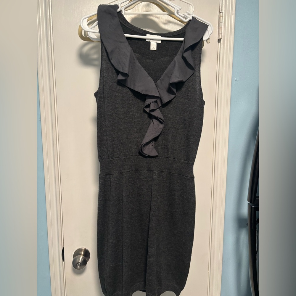 Ann Taylor LOFT Gray Soft Knit Dress Sleeveless with ruffle M